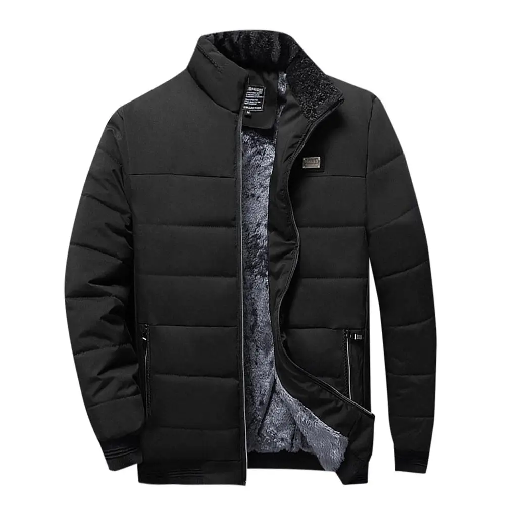 Зимний воротник Мужская хлопковая куртка плюс бархатная стеганая теплая верхняя одежда пуховые пальто модные классические большие размеры - Цвет: black