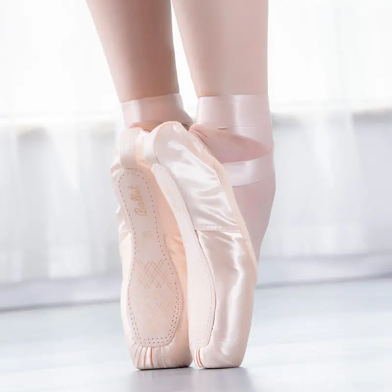 Pointe Satin Upper With Ribbon Girls Women's Pink Professional Ballet Shoes Dancing Shoes With Toe Pads 2