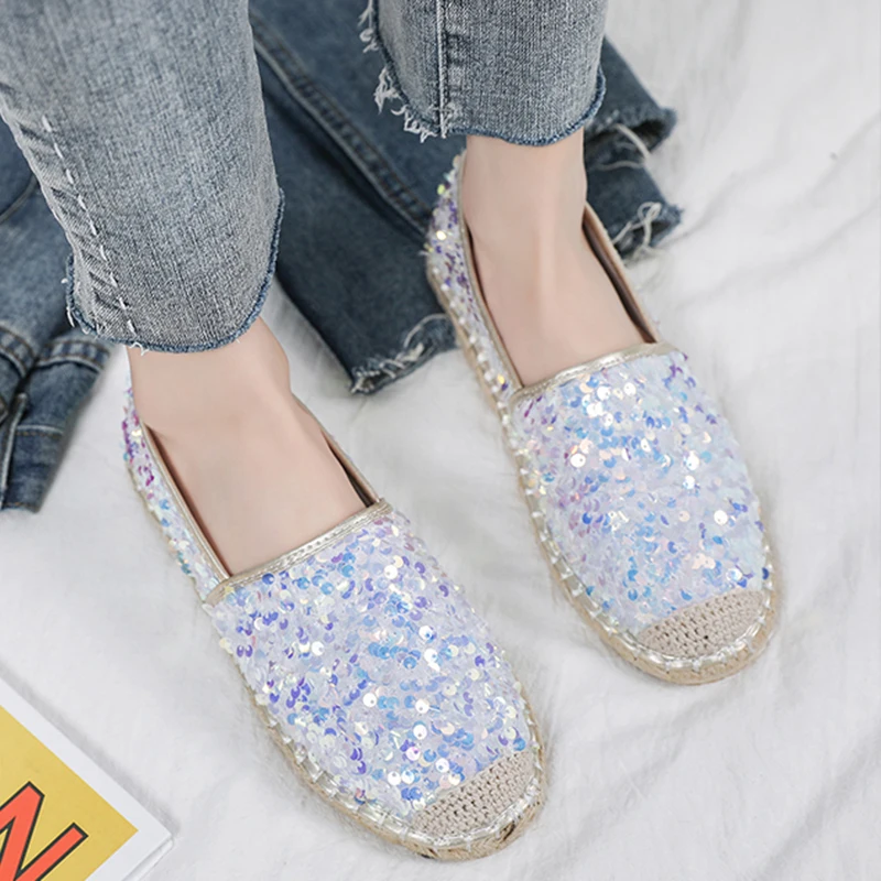

Rimocy Flat Heels Bling Glitter Loafers Women Spring Summer 2020 Slip on Soft Bottom Casual Shoes Woman Comfortable Flats Black