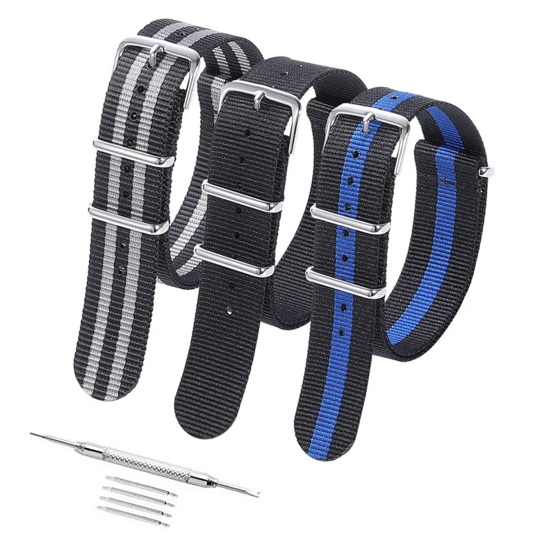 Black-b grey-b blue IStrap 3 шт. нейлоновые ремешки для часов 18 мм 20 мм 22 мм Zulu ремешок тканевый ремешок для часов многоцветный браслет на запястье+ инструмент - Цвет ремешка: Black-b grey-b blue
