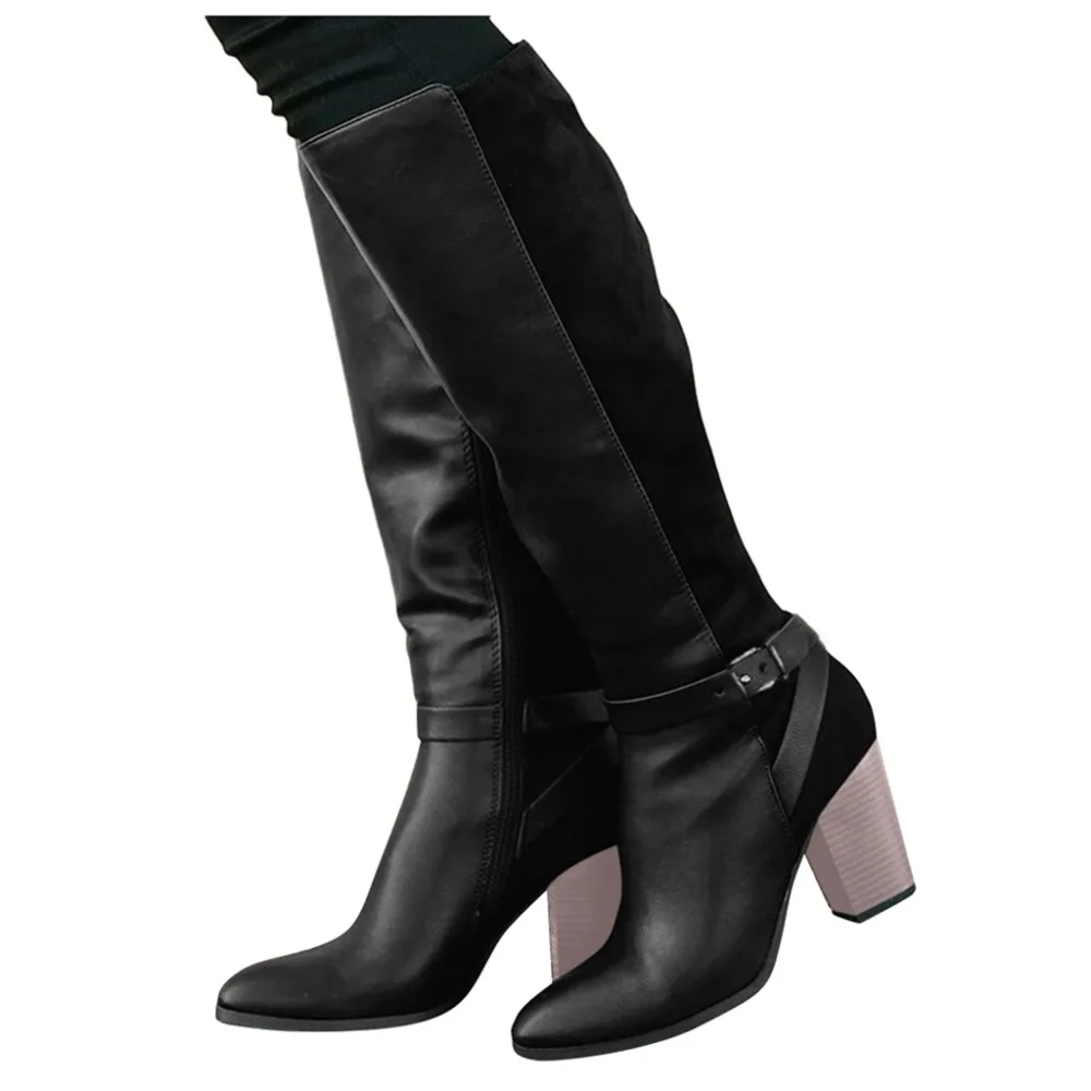 Plus Size 35-43 New Knee High Boots Women Autumn Western Style Brand Shoes Woman Flat Heels Office Ladies Mature Dress Boot