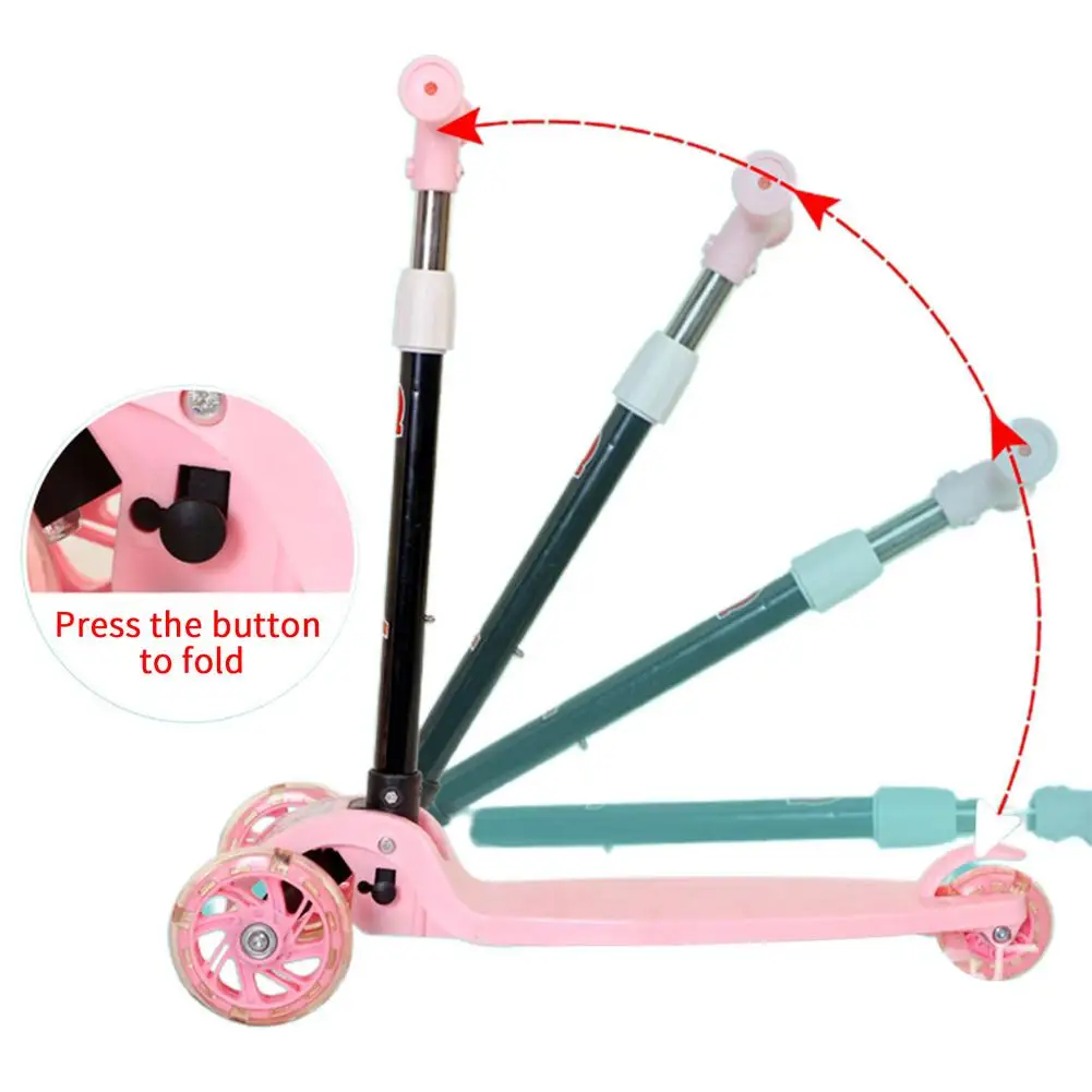 3 Wheel Adjustable Height Kids Kick Folding Foot Scooter With Flashing Wheels For Kids Aged 2 To 8 Sport Toy