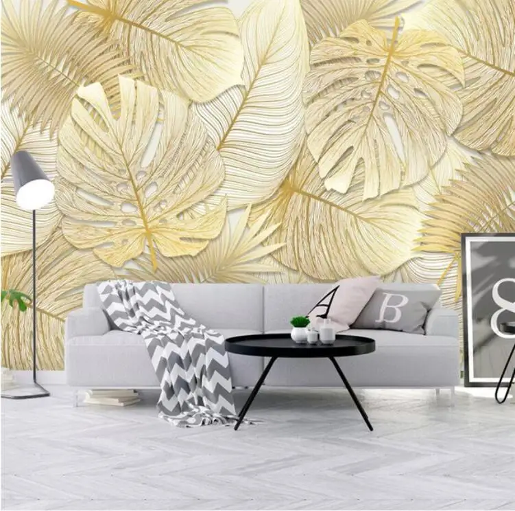 Современные пользовательские обои 3D фотообои скандинавские богатые элегантные тропические леса Золотой Банановый Лист обои рулон для спальни
