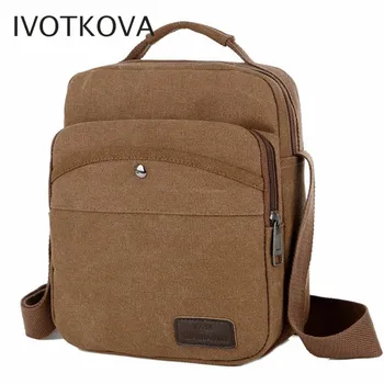 

IVOTKOVA New Men Canvas Handbags Male Shoulder Bags Solid Zipper Messenger Bags for Teenager Casual Travel Handbags