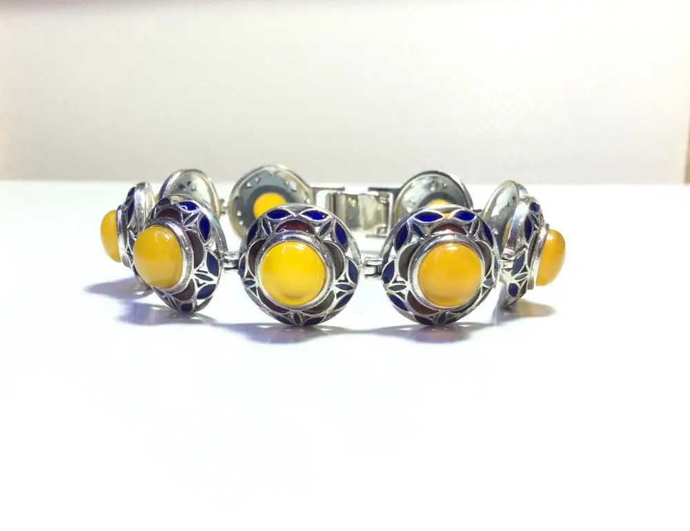

Master---Hand Sanding S925silver inlay Yellow Bracelet Women Chain Bracelet