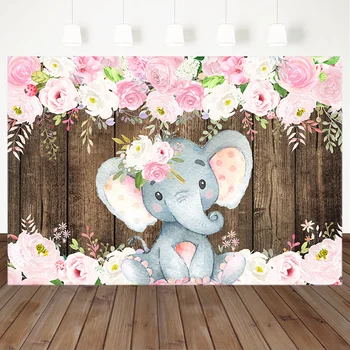 

MOCSICKA Elephant Baby Shower Backdrop Rustic Wood Flower Photography Background Birthday Party Dessert Table Decorations Props