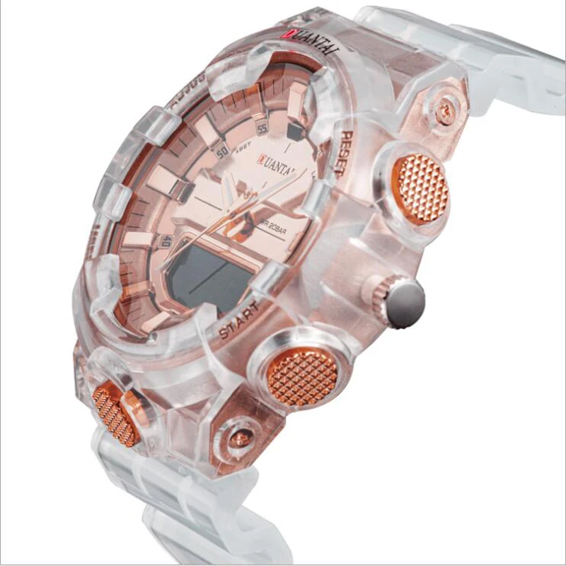 DUANTAI мужские s Новые модные пластиковые прозрачные 200 м водонепроницаемые кварцевые часы светодиодный цифровые часы мужские спортивные часы Дайвинг плавательные часы