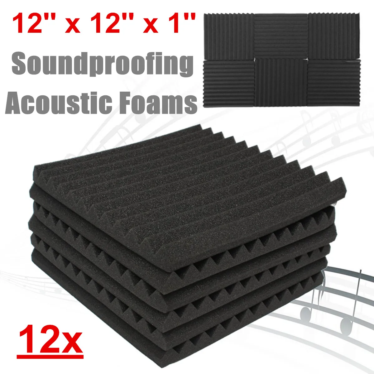 

12 Pcs Set Soundproofing Foam Studio Acoustic Panels Studio Foam 30x30x2.5cm Black Wedges Soundproof Absorption Treatment Panel