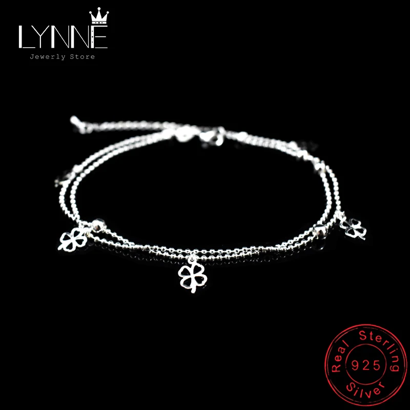 Newest Fashion 925 Sterling Silver Double Layer Small Ball Chain Anklet Lucky Clover Pendant Anklets Bracelet For Women Jewelry Newest Fashion 925 Sterling Silver Double Layer Small Ball Chain Anklet Lucky Clover Pendant Anklets Bracelet For Women Jewelry