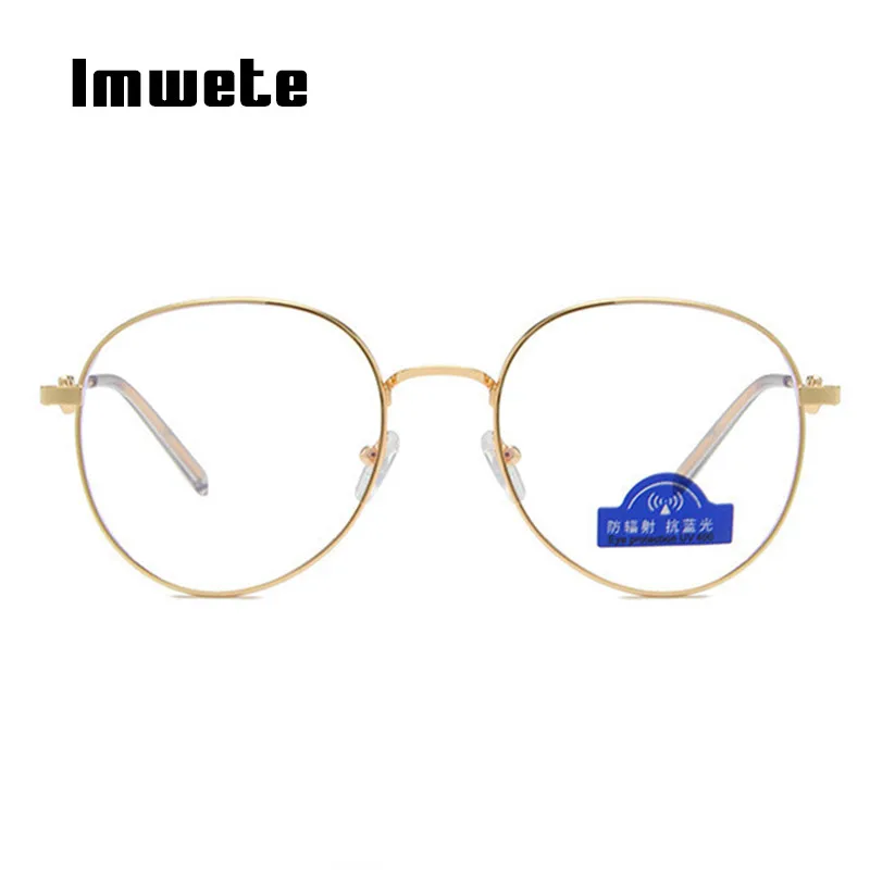 Imwete анти-синий светильник, блокирующая оправа для очков для мужчин и женщин, круглые металлические очки, женские прозрачные компьютерные очки, оправа для очков