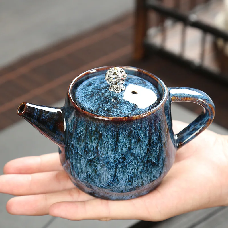 250 мл печи изменение здания чайник керамический домашний чайный набор кунг-фу маленький чайник Tianmu глазурь один горшок Ретро чайник