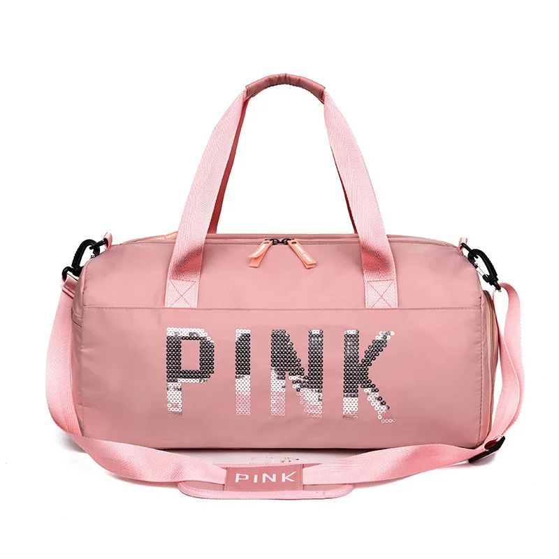 丿 Color PINK Bag Sports Gym Bag Travel Duffel bag & Shoes Compartment for women 