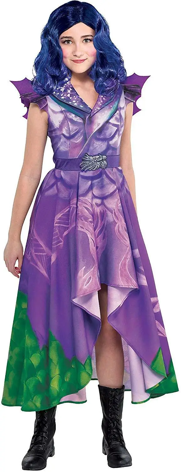 New Fancy Descendants 3 Evie Mal Costumes Cosplay Children's Dress For Girls Purple Short Sleeved Dresses Masquerade Clothing