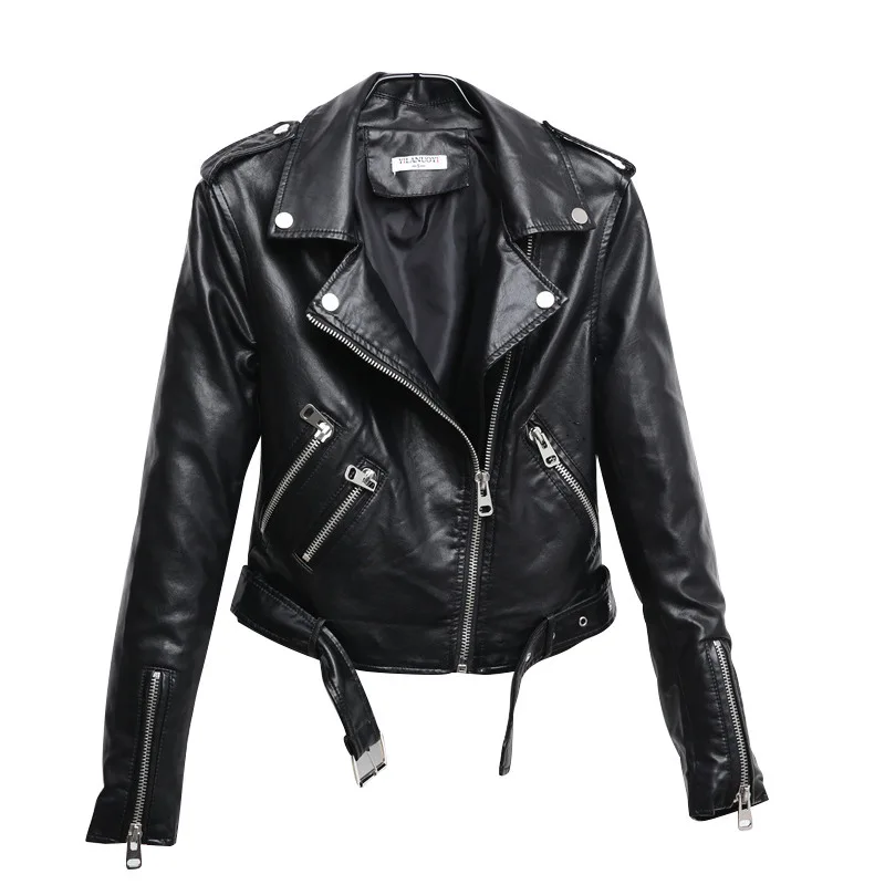 

LANMREM 2019 new autumn and winter turn-down collar full sleeves zippers PU leather short waist jacket WJ08312L