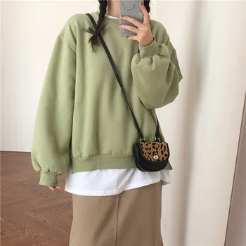 

2019 NEW Autumn Winter Thicken Women Sweatshirt Lantern Sleeve Side Split Female Pullovers Casual Loose Hoodies Tracksuit