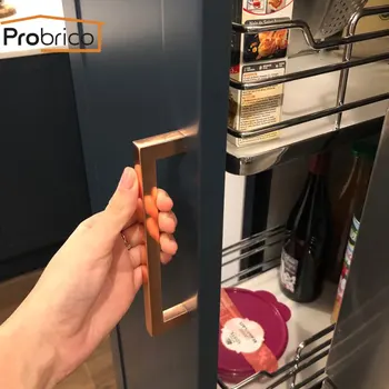 Probrico Rose Gold Cabinet Handles Kitchen Cupboard Wardrobe Door Pulls Drawer Knobs Champagne Golden Furniture Handles Hardware