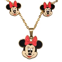 Детское ожерелье с изображением Микки и Минни Маус, подвески из нержавеющей стали, позолоченное ожерелье и серьги, комплект украшений для девочек, подарок