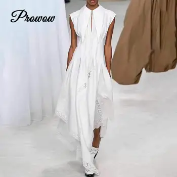 

Runway Design Women Summer Elegant Tide Dress 2020 Summer Lapel Asymmetric Sleeveless Slim Chic Lapel White Sexy Dress Clothes