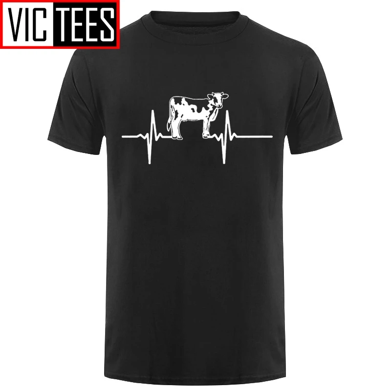 Men Cow Heartbeat Mens T Shirt Cow Lover Farm Farming Animal Tee T-shirt