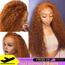 Ginger Orange Lace Front Wig Human Hair Wigs Transparent Deep Wave Burgundy 99J Kinky Curly Wig Pre plucked Bleached Knots Wig