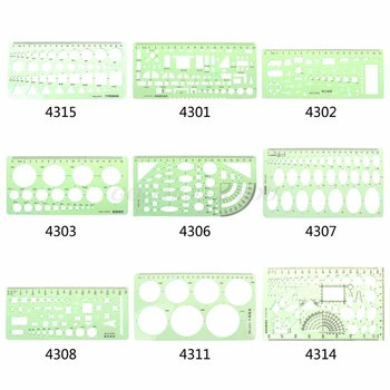 

9 different rulers Green Plastic Circles Geometric Template Ruler Stencil Measuring Tool Students
