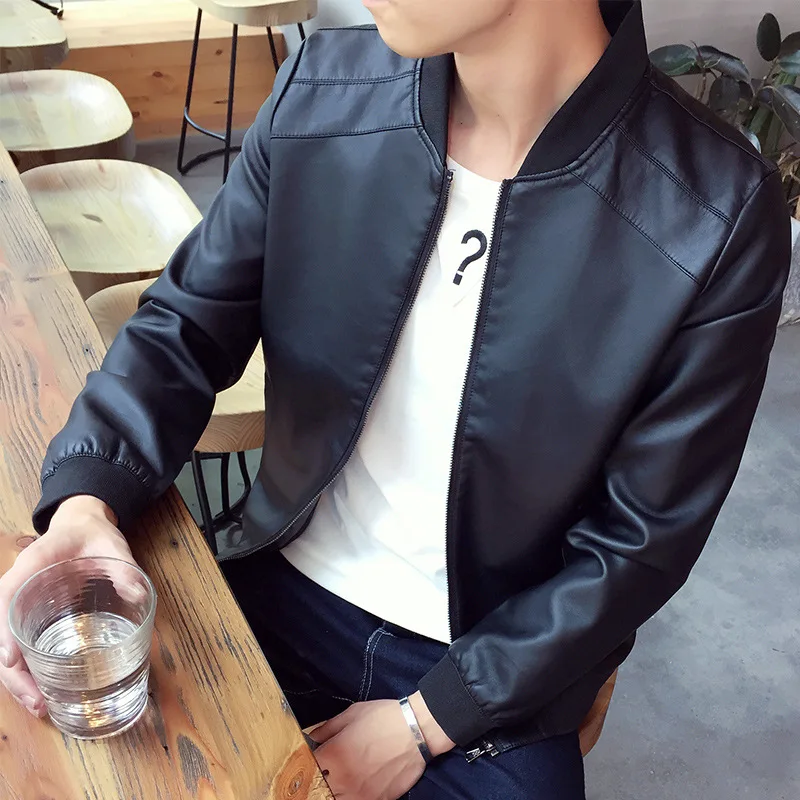 Весна, стиль, мужская кожаная куртка в Корейском стиле, приталенная, трендовая, мотоциклетная, весеннее пальто, повседневная, красивая, осенняя одежда