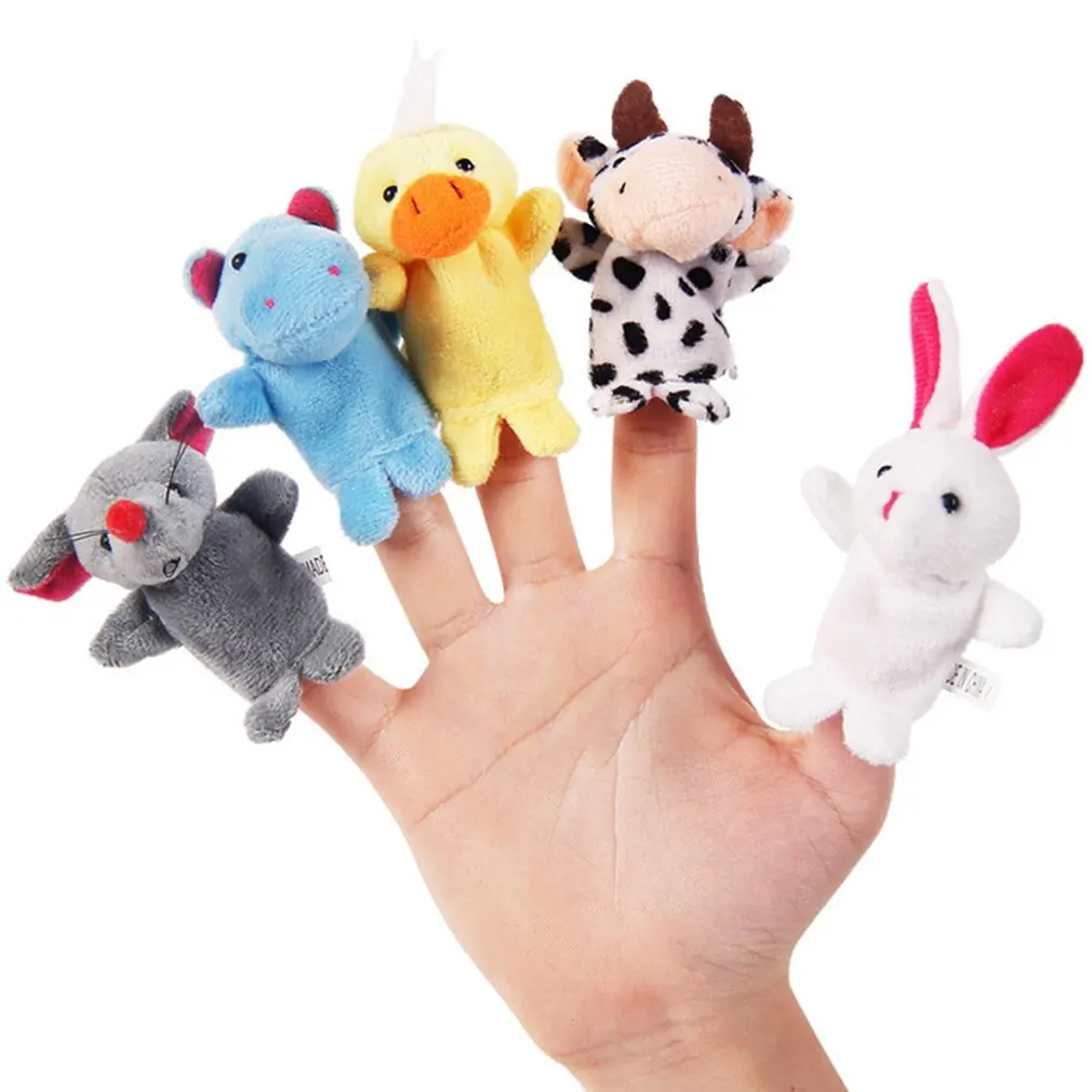 Romirofs 1PC Funny Baby Plush Toy Animal Finger Puppets Double Layer with Feet Storytelling Props Doll Hand Puppet Kids Toys Children Gift 