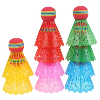 

10PCS/Pack Badminton EVA Rainbow Ball Head Nylon Badminton Feathers for Game Sport Entertainment with Transparent Barrel