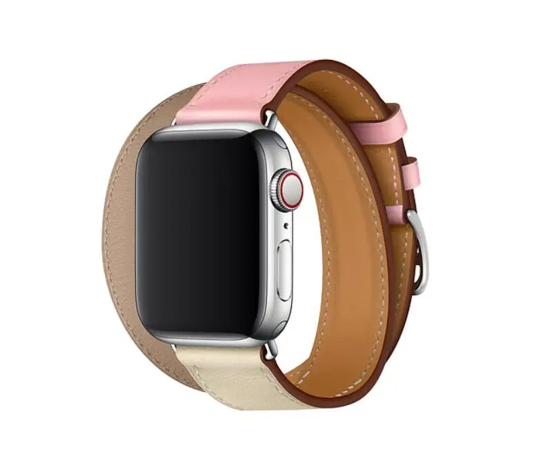 Очень длинный ремень для iwatch, браслет из натуральной кожи для Apple Watch, ремешок Double Tour series 5, 4, 3, 2, 1, браслет 40 мм, 44 мм - Цвет ремешка: pink white