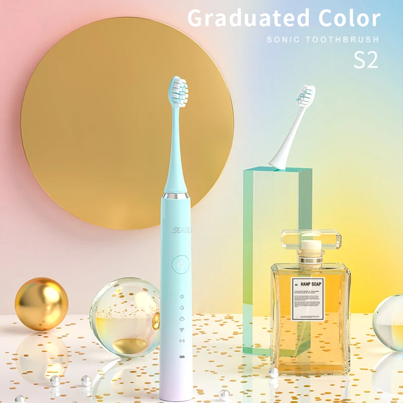 SEAGO Electric Sonic Toothbrush Ultrasonic Clean Teeth Tooth Brush Best Gift  Beutiful Tooth Brush With 3 Replacement Heads