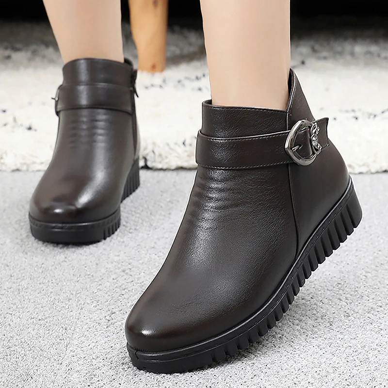 Ботинки женские зимние на танкетке с пряжкой и кристаллами|womens snow boots waterproof|boots