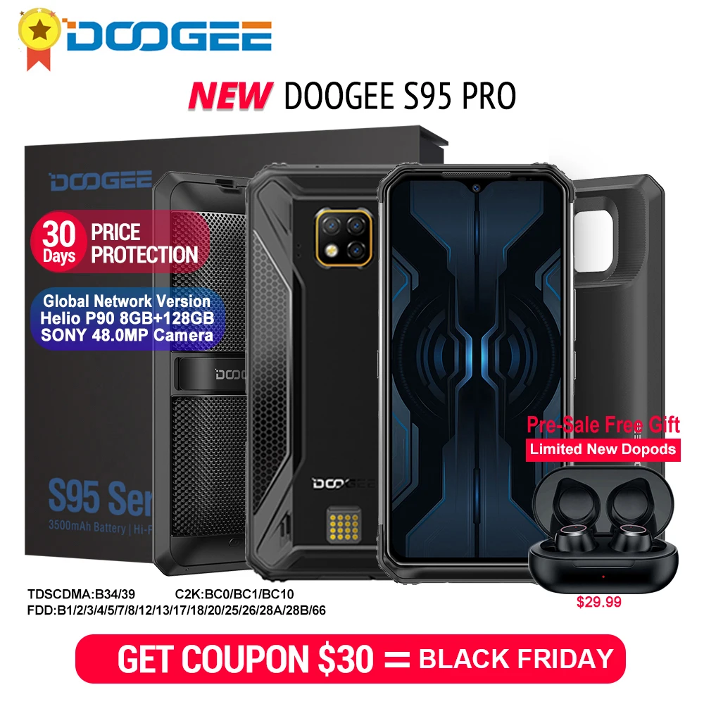 Doogee S95 Pro модульный прочный мобильный телефон Helio P90 Octa Core 48MP с тройной камерой смартфон 6," дисплей 8 Гб 128 ГБ IP68/IP69K