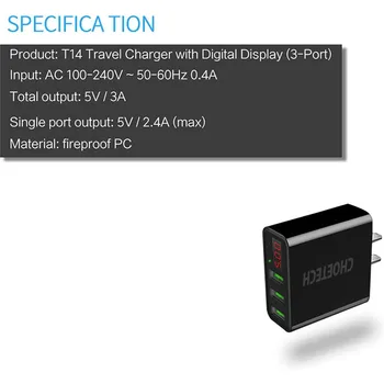 

3-Ports USB Wall Charger for Samsung 5V/3A 3-Port USB Charger LED Display Charging for iPhone SmartPhones Tablets USB Devices