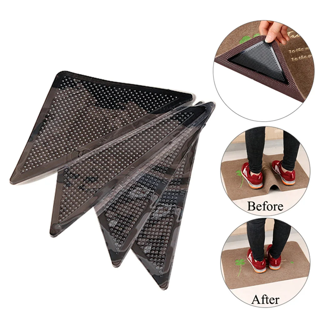 4PCS Rug Pad Carpet Mat Grippers Non Slip Washable Used On Different Tiles New