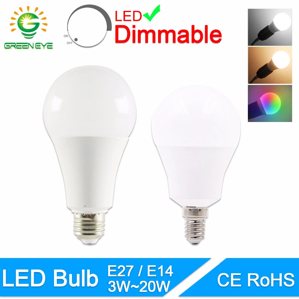 Светодиодный светильник GreenEye с регулируемой яркостью E27 E14 220 В 240 в Smart IC реальная