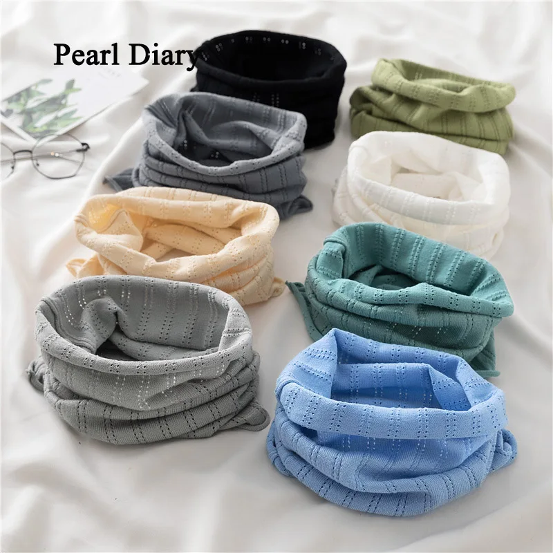 Pearl Diary Korean Style Thin Scarf Women Autumn Set Head Solid Color All-Match Keep Warm To Protect The Cervical Spine Scarf