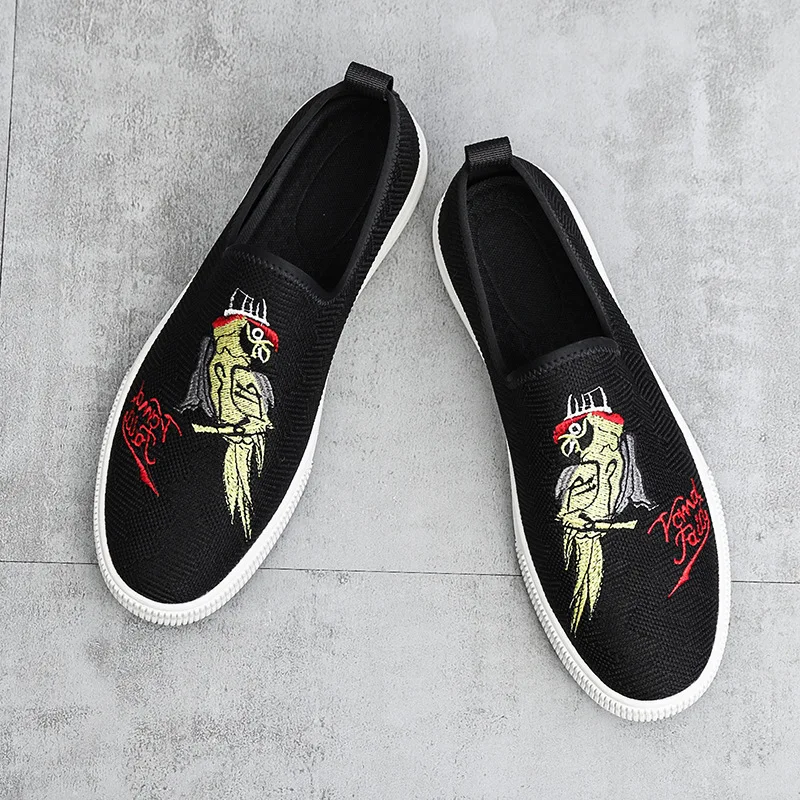 

MEN'S SHOES Summer 2019 New Style Loafers Black Embroidery Trendy Shoes Korean-style Youth Breathable Men's Casual Shoes