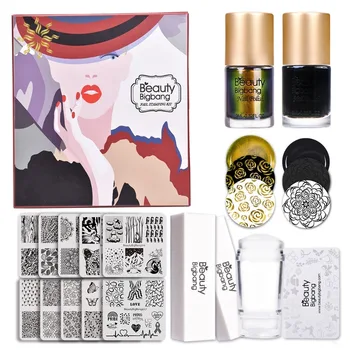 

BeautyBigBang 16Pcs Nail Art Set 10 Styles Nail Stamping Plates with Clear Jelly Stamper 2pcs Stamper Nail Stamping Polishes Set