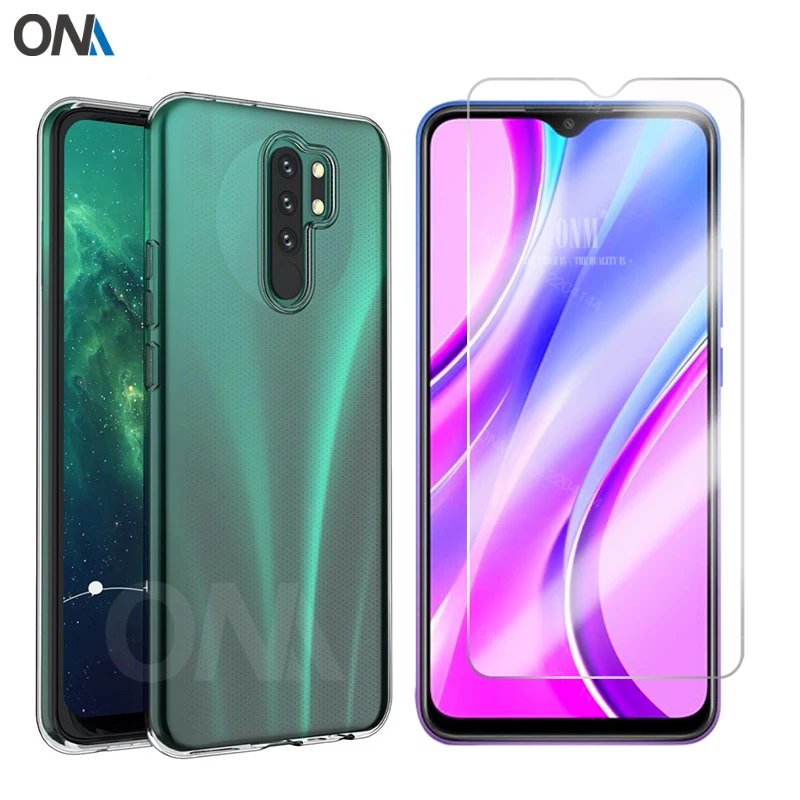 Закаленное стекло и чехол 2 в 1 для Xiaomi Redmi 9 9A 9C 2020 силиконовый защита