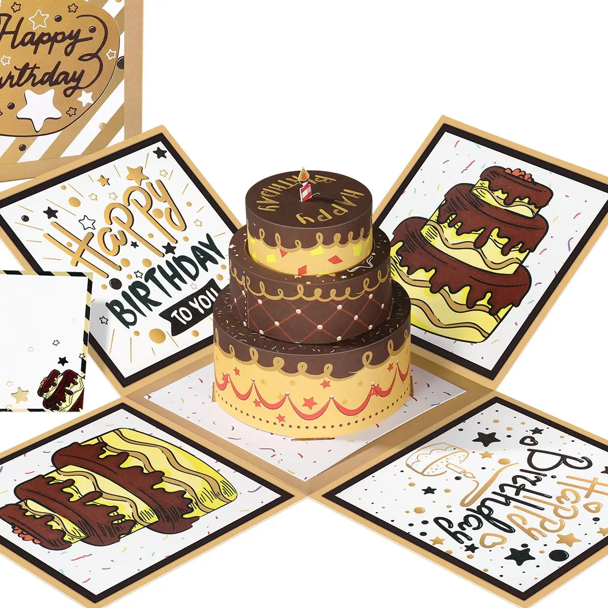 partykindom Coffee Birthday Paper Cake Creative Surprise 3D Wish Card Gift Box Explosion Pop Up Greeting Papercraft | Дом и сад