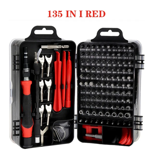122 in 1 Screwdriver Set Precision Magnetic Screw Driver Bits Torx Hex Bit Handle Mobile Phone Repair Screwdrive Kit Hand Tools 135 in 1 Red