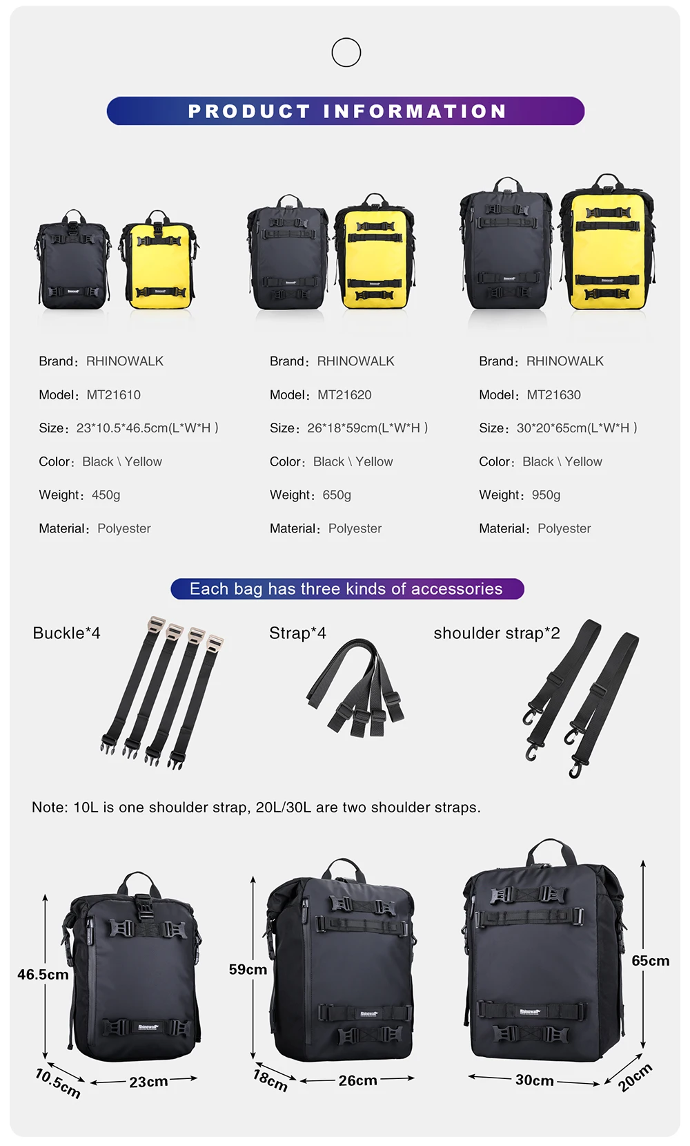 Rhinowalk Motorcycle Motocross Rear Seat Bag 10L 20L 30L Waterproof Luggage Pack Multi-Function 4 IN 1 Bumper Modification Bale (12)