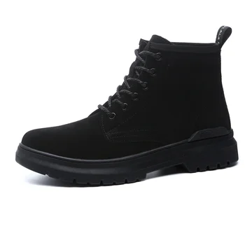 

mens casual warm fur cowboy boots natural leather winter shoes outdoor platform snow boot lace-up ankle botas zapatos de hombre