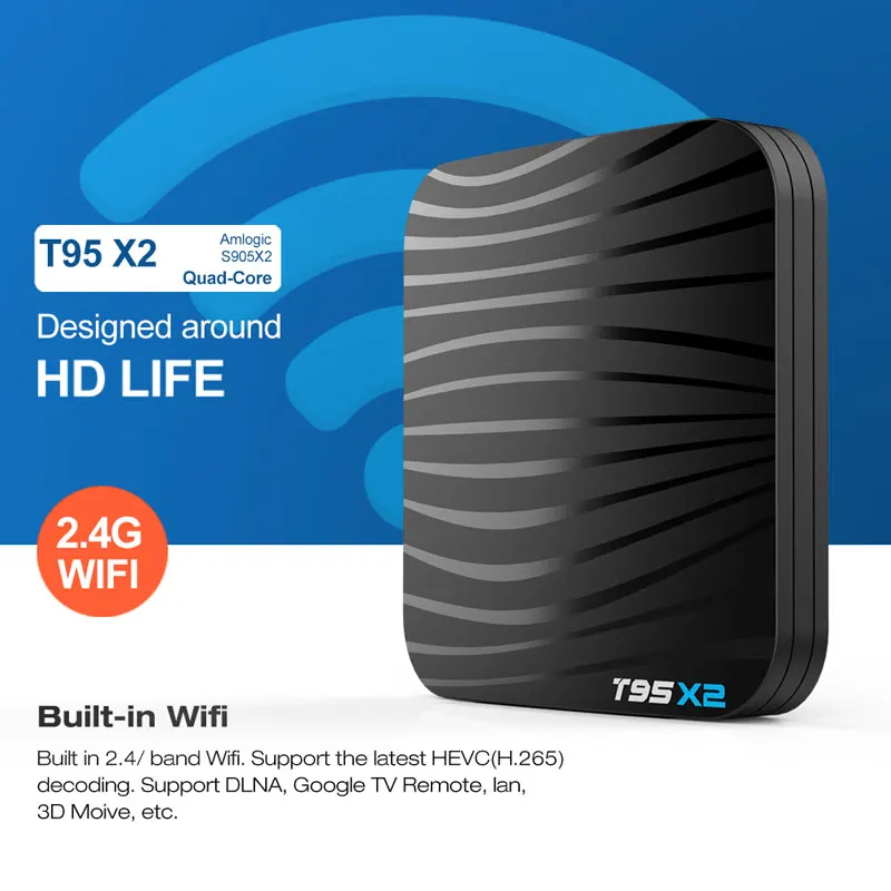 T95X2 Amlogic S905X2 Смарт ТВ приставка Android 8 1 4 Гб + 32 ГБ/64 четырехъядерный H.265 4K USB3.0 5G wifi