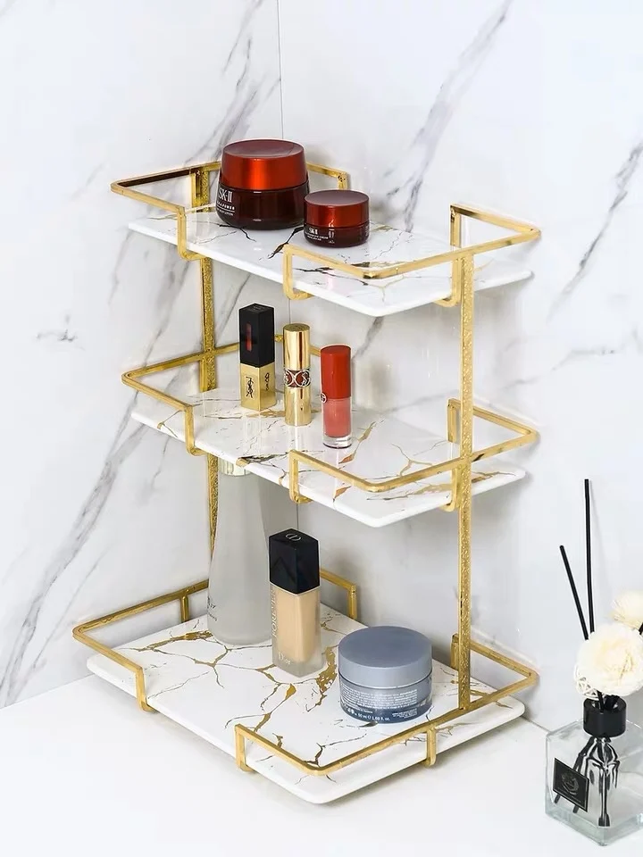 

Nordic Marble Storage Rack Cosmetic Jewelry Perfume Lipstick Tray Organizer Dessert Display Stand Bathroom Desktop Vanity Holder