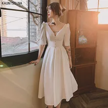 Kaunissan-vestido branco elegante para festas, veste feminina de meia manga com decote em v, linha a, para graduação, de aniversário