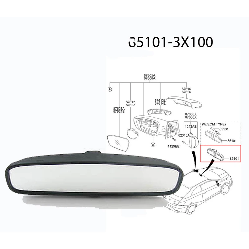 Для PICANTO RIO SOUL OPTIMA SPORTAGE зеркало заднего вида для Accent Elantra GT Santa Fe Tucson Veloster OEM 851013X100 |