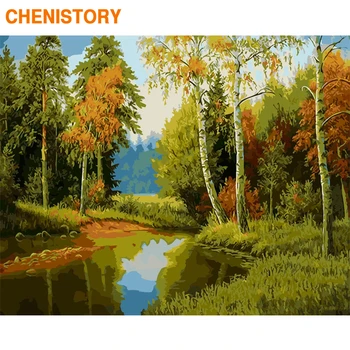 

CHENISTORY Frame DIY Painting By Numbers Forest Landscape Kit Acrylic Paint On Canvas Home Decoration Unique Gift Artwork 60x75