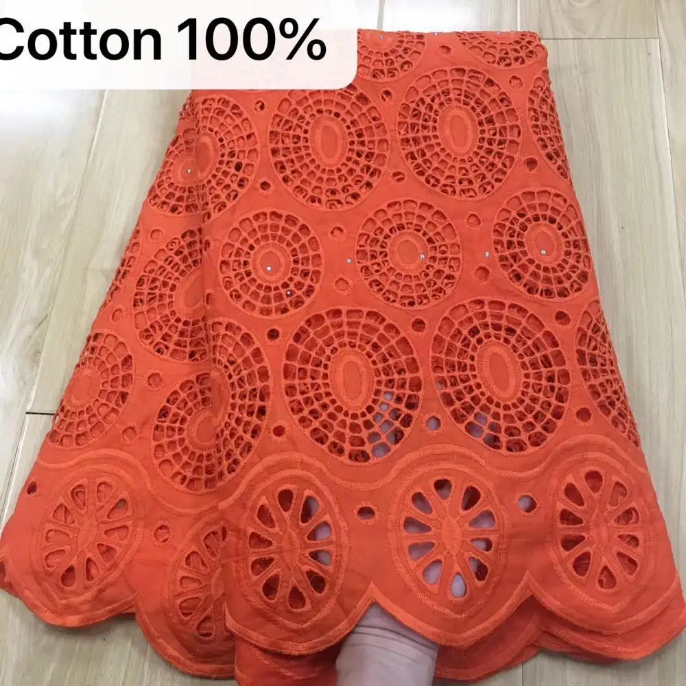 orange Швейцарские кружева ткань из Дубая ажурная ткань; высокое качество хлопчатобумажная кружевная ткань выдалбливают robe dentelle 5 ярдов/лот - Цвет: orange