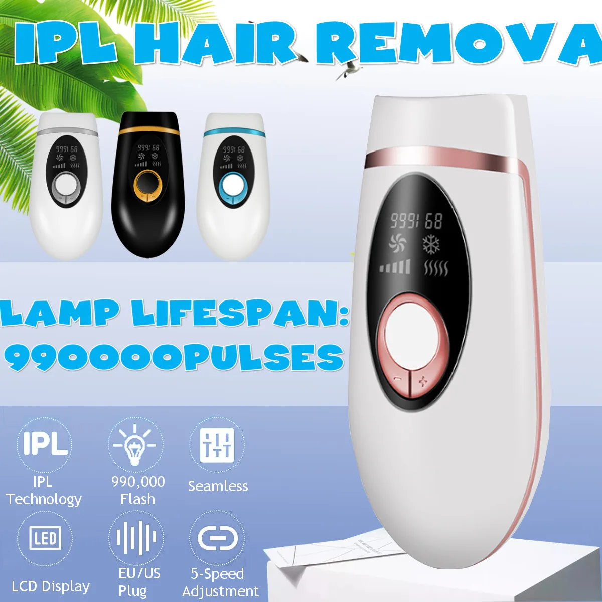 

990000 Flash IPL Laser Permanent Home LCD Display Epilator Electric Painless Hair Removal Device For Body Bikini Face Underarm